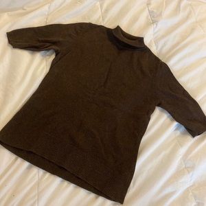 Size S Brown Mock Turtleneck Short Sleeved Sweater